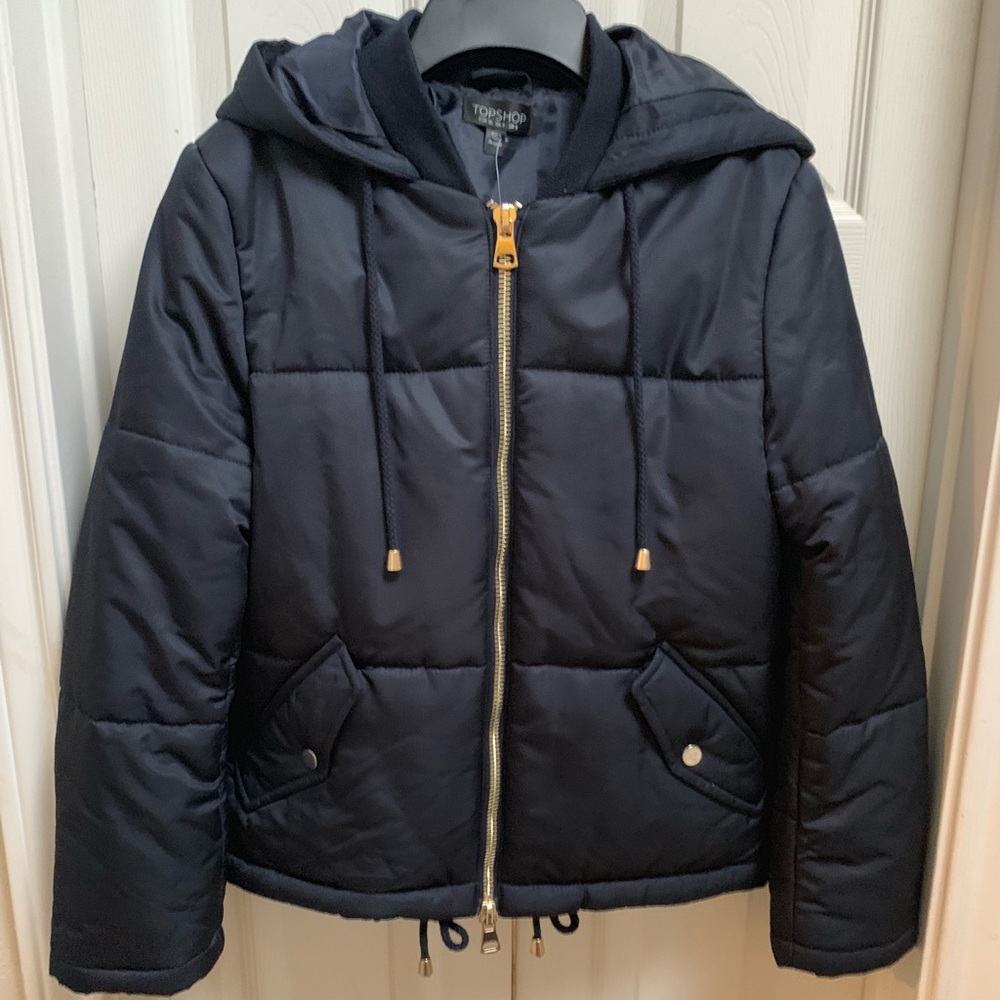 Top Shop navy puffer jacket, size 4